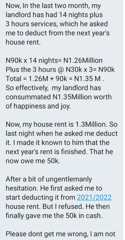 'My landlord deducts N90k from my rent anytime he sleeps with me' - Lekki slay queen