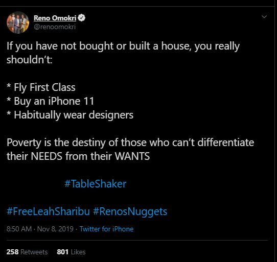 Don’t buy IPhone 11 if you haven’t built a house – Reno Omokri